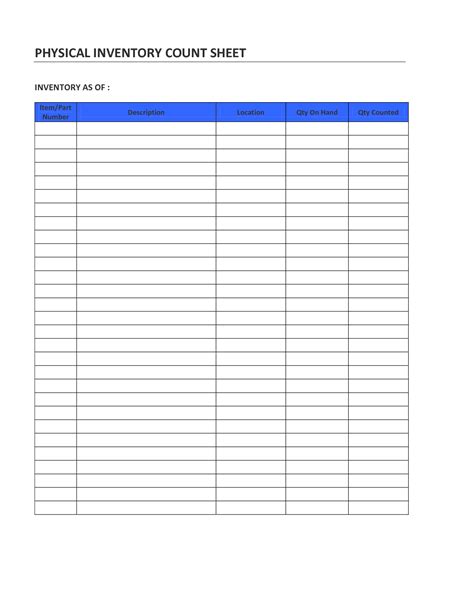 Inventory Template Sheets