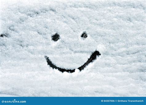 Smiley Face Drawn On Snow Stock Photo Image Of Face 84307006
