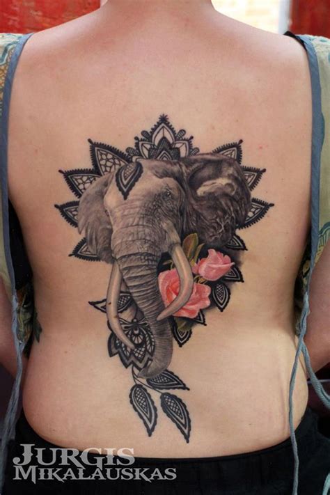 One of the biggest and strongest animals is the elephant. Elephant Mandala Back Piece | Best tattoo design ideas