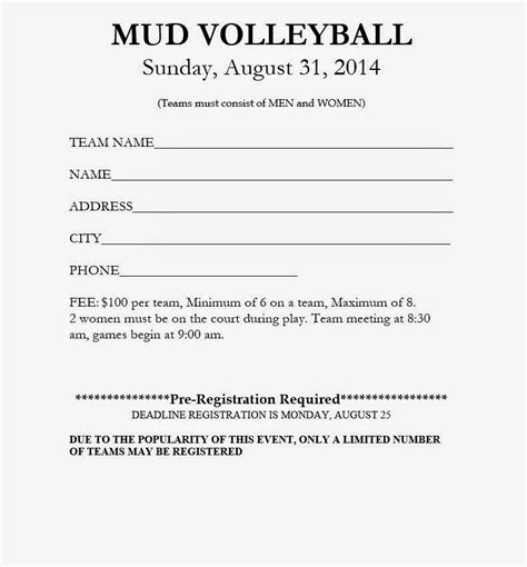 The Candlewick View Mud Volleyball Sign Up Sheet
