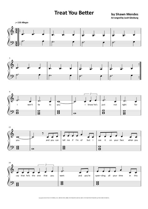 Treat You Better Sheet Music Shawn Mendes Piano Vocal And Guitar Chords