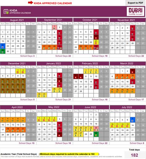 Academic Calendar 2021 2022 Dubai Modern Education School