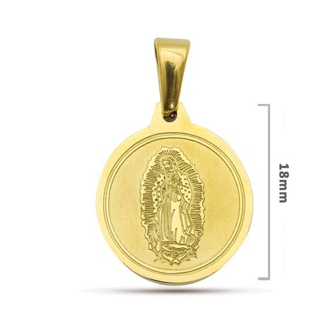 Dije Acero Dorado Virgen Guadalupe Medalla Catolica 18mm