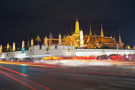 Wat Pra Kaew Grand Palace At Night In Bangkok Thailand Photograph By