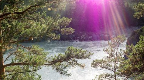 The Sun S Rays Over The Mountain River Stock Image Image Of Landscape