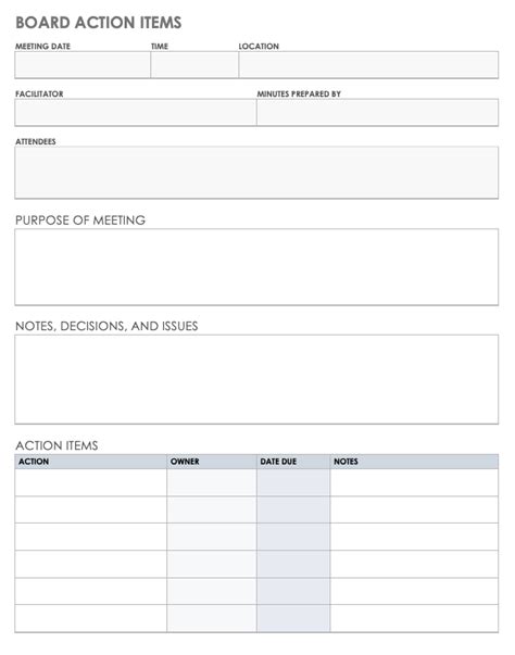 Free Action Item Templates Smartsheet