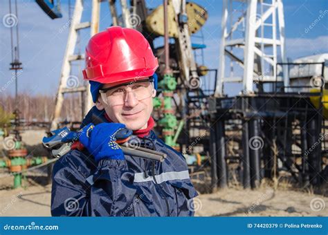 Man Engineer In The Oil Field Stock Image Image Of Petroleum