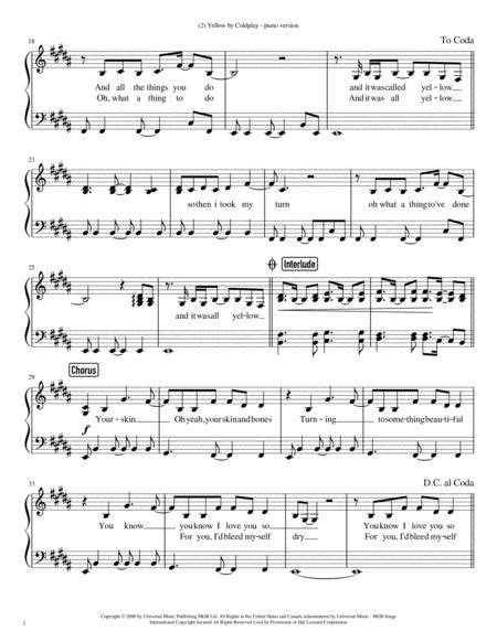Yellow By Coldplay Piano Version Free Music Sheet