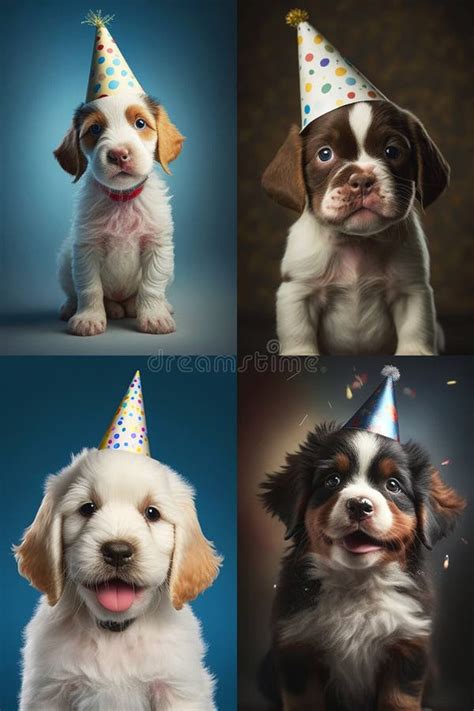 Happy Celebrating Puppy Dog Wearing Party Hat Stock Illustration