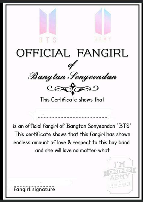 Make Your Own Bts Army Certificate 💜💜💜 Bts Army Bts Bangtan