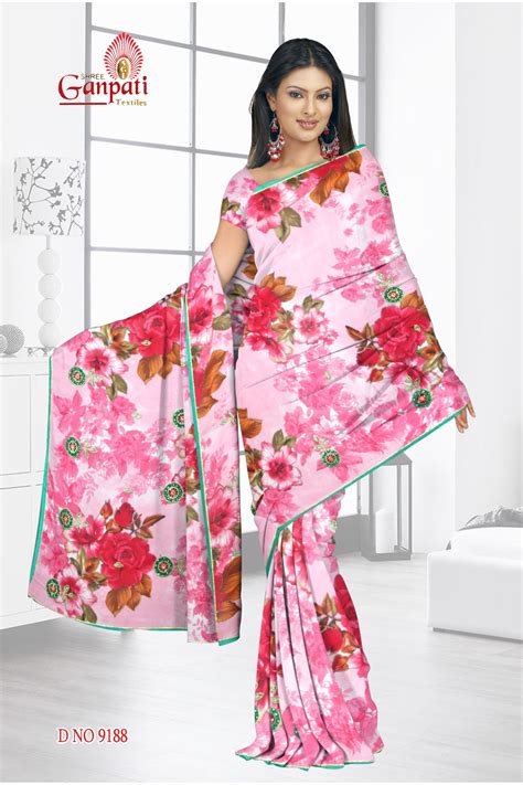 Flower Print Sarees प्रिंटेड साड़ी In Surat Shree Ganpati Textiles Id 9916676955