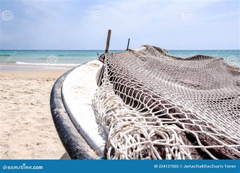 Fishing Boat Covered With Fishing Net Stock Photo Image Of Color