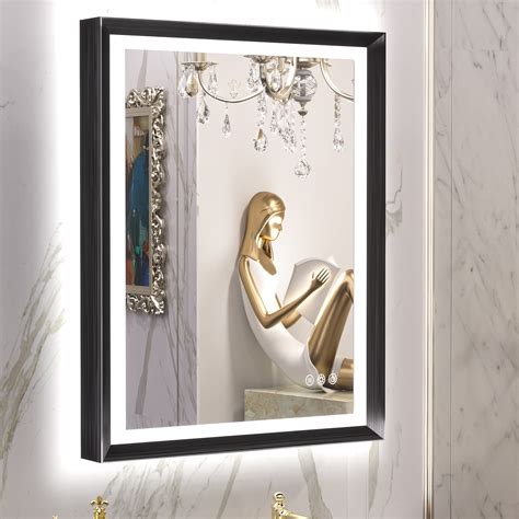 Keonjinn Led Vanity Mirror With Lights Black Metal Framed 30x36