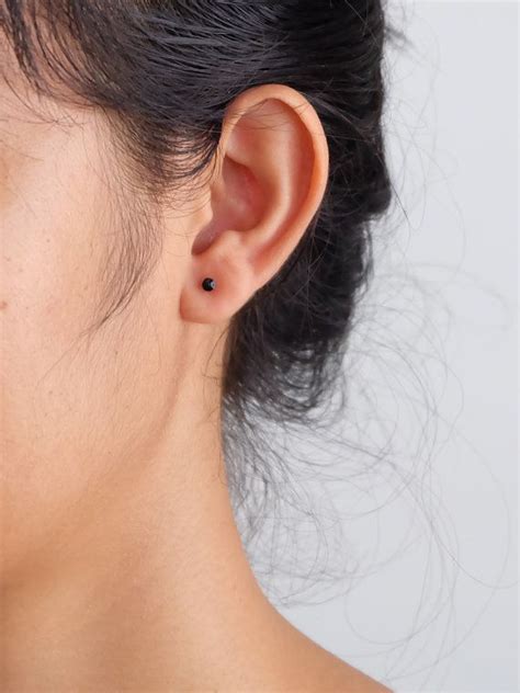 Tiny Black Dot Sterling Silver Stud Earrings Geometric Etsy Silver
