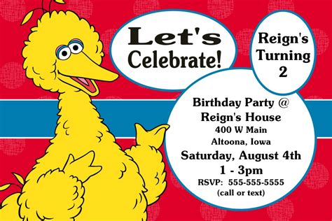 Custom Big Bird Birthday Party Invitation Print At Home Digital File
