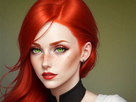 1080p Image Realistic Woman Red Hair Green Eyes Freckles