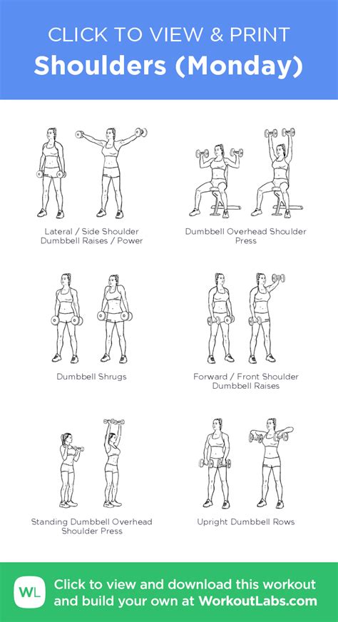 Chest (heavy) + shoulders (heavy) + abs. Shoulders (Monday) - click to view and print this ...