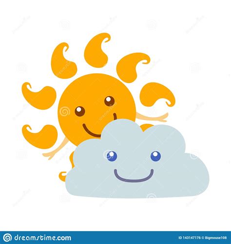 Cartoon Character Weather Forecast Sun And Cloud Vector Stock Vector