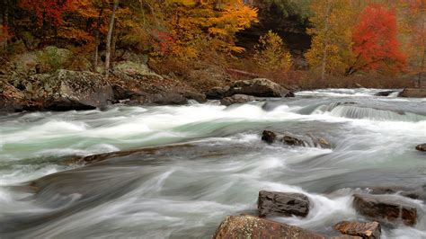 Autumn Landscape Rapid Current Of The Mountain River Hd Wallpaper For