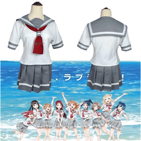Japanese Anime Love Live Sunshine Takami Chika Aqours Cosplay Costume Sailor Uniforms School