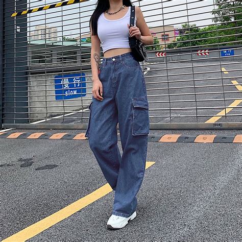 Streetwear Harajuku Womens Baggy Jeans Big Pockets High Etsy