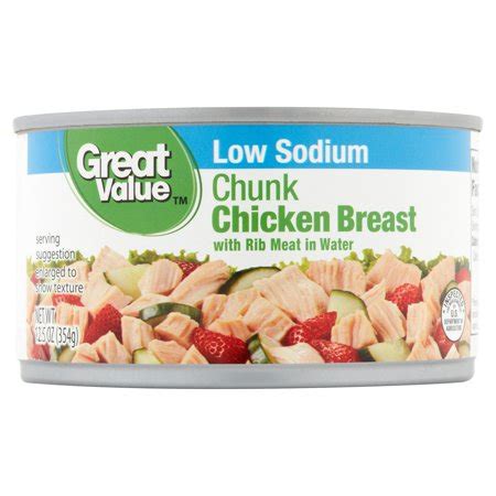 This is from my kindle book, i can full ingredient & nutrition information of the chicken salad from canned chicken breast calories. Great Value Low Sodium Chunk Chicken Breast, 12.5 oz ...