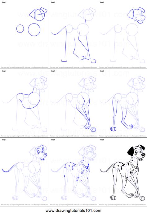 The last step of your pretty drawing is drawing girl's hair. How to Draw Pongo from 101 Dalmations printable step by ...