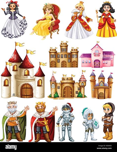 Different Fairytales Characters And Palace Illustration Stock Vector