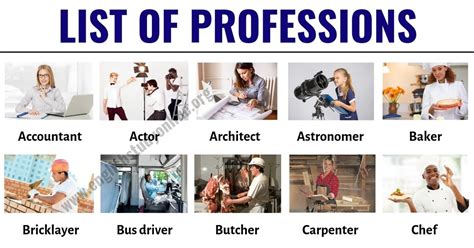 List Of Jobs List Of 60 Popular Professions And Jobs In English