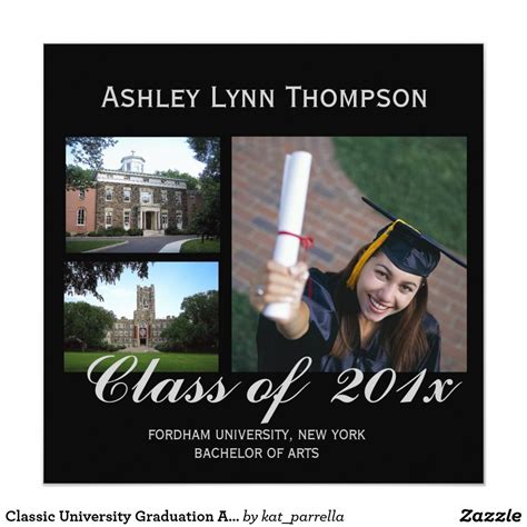 Classic University Graduation Announcement An Understated And Classi