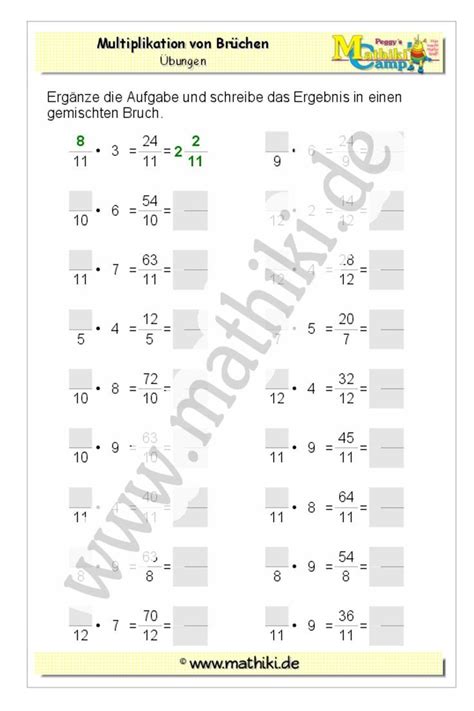 11.402 kostenlose arbeitsblätter für mathematik zum ausdrucken: Brüche multiplizieren (Klasse 5/6) - mathiki.de in 2020 ...