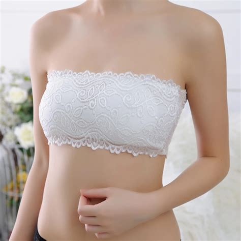 Women Lace Casual Crop Boob Tube Top Bandeau Bra Strapless Seamless