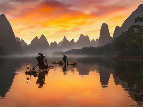 Li River In China View From Xialong In Near On Xingping Yangshuo Sunrise Landscape Photography
