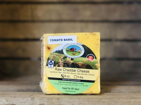 3 Pack 8oz Raw Tomato Basil A2a2 Cheddar Cheese Millers Bio Farm