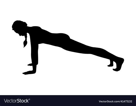 High Plank Exercise Fit Planking Woman Silhouette Vector Image