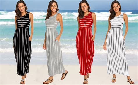 Hount Womens Summer Sleeveless Striped Flowy Casual Long Maxi Dress