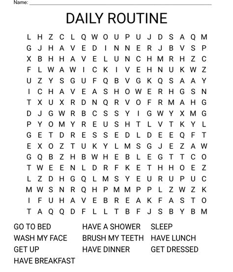 Daily Routine Word Search