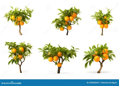 Set Of Photos Of Orange Trees White Background Orange Fruit Full