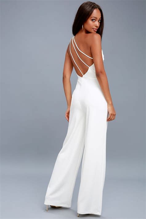 Going Solo White One Shoulder Backless Jumpsuit Backless Jumpsuit