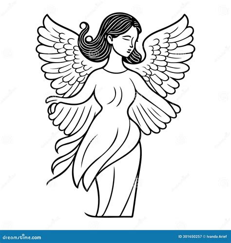 Woman Angel Illustration Sketch Hand Draw Black Stock Vector