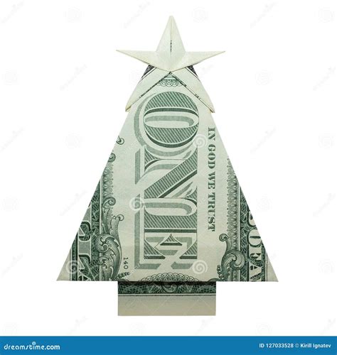 Money Origami Christmas Tree Isolated Real One Dollar Bill On White