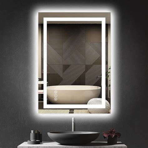 Waterpar 28 In W X 20 In H Led Lighted Clear Rectangular Fog Free Flat Frameless Bathroom Vanity