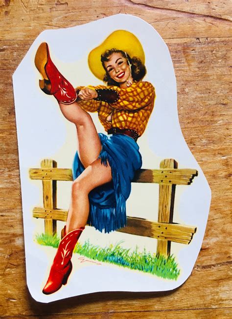 Vintage Pin Up Water Slide Decal Sexy Cowgirl Gil Elvgren Art Etsy My