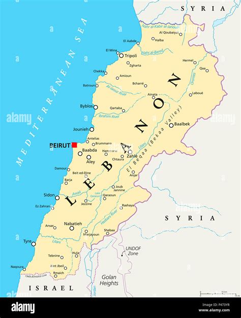 Il Libano Mappa Politico Con Capitale Beirut Confini Nazionali