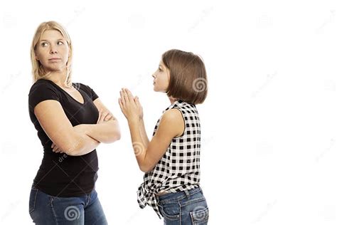 Mom Screaming At Teen Daughter Isolated On White Background Stock Image Image Of Angry Noisy