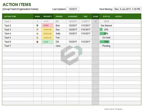 10 Action Items Template Excel Excel Templates Riset