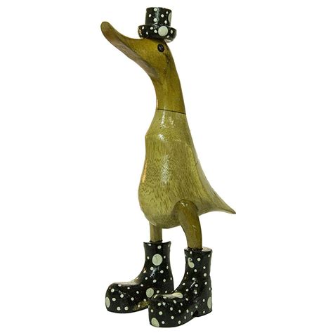 95 Inch Hand Painted Wooden Duck Figurine With Brightly Colored Polka