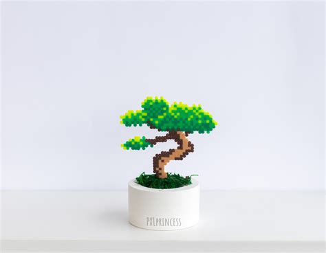 Bonsai Tree Set Of 3 Pixel Plant In A Pot Artificial Plant Etsy