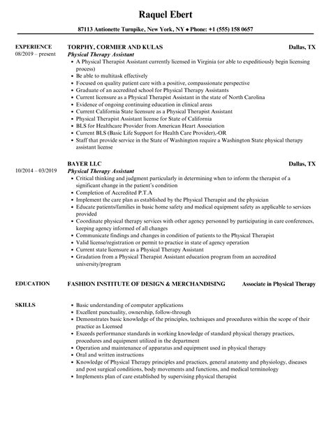 Sample Physical Therapist Assistant Resume - movis-8pt0