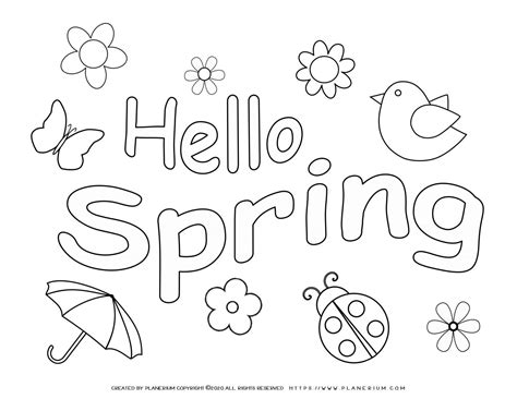 Coloring is good for your kid's motor skill and creative development. Spring - Coloring pages - Hello Spring | Planerium